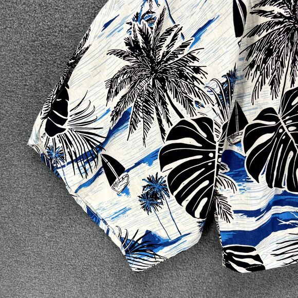 C&C California Top womens Large Blue crop front tie button beach Hawaiian Blouse - Picture 5 of 16